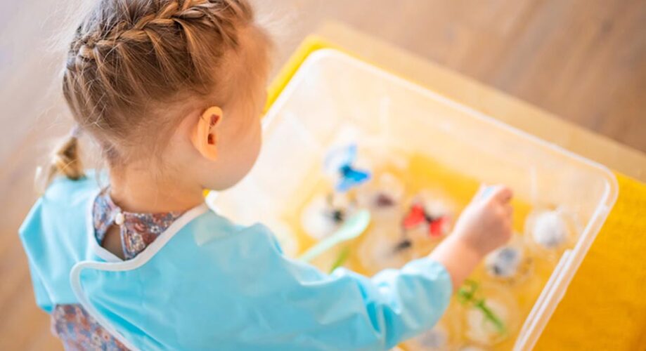 sensory bins can be made by simply purchasing a large plastic tub or container and filling it up with interesting and engaging items for little ones to explore.